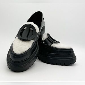 Iceberg black & white fur platform leather loafers size EU 39 US 9 NWT